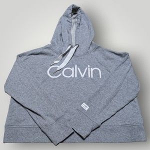 CALVIN KLEIN Cropped Hooded Sweatshirt Women's Size M Heather Grey Hoodie